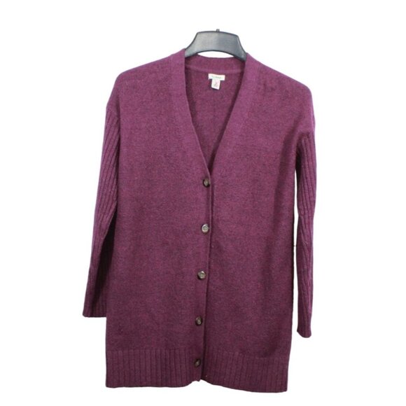 LL Bean The Essential Sweater Cocoon V Neck Cardigan Wool Blend Maroon S - Picture 1 of 12
